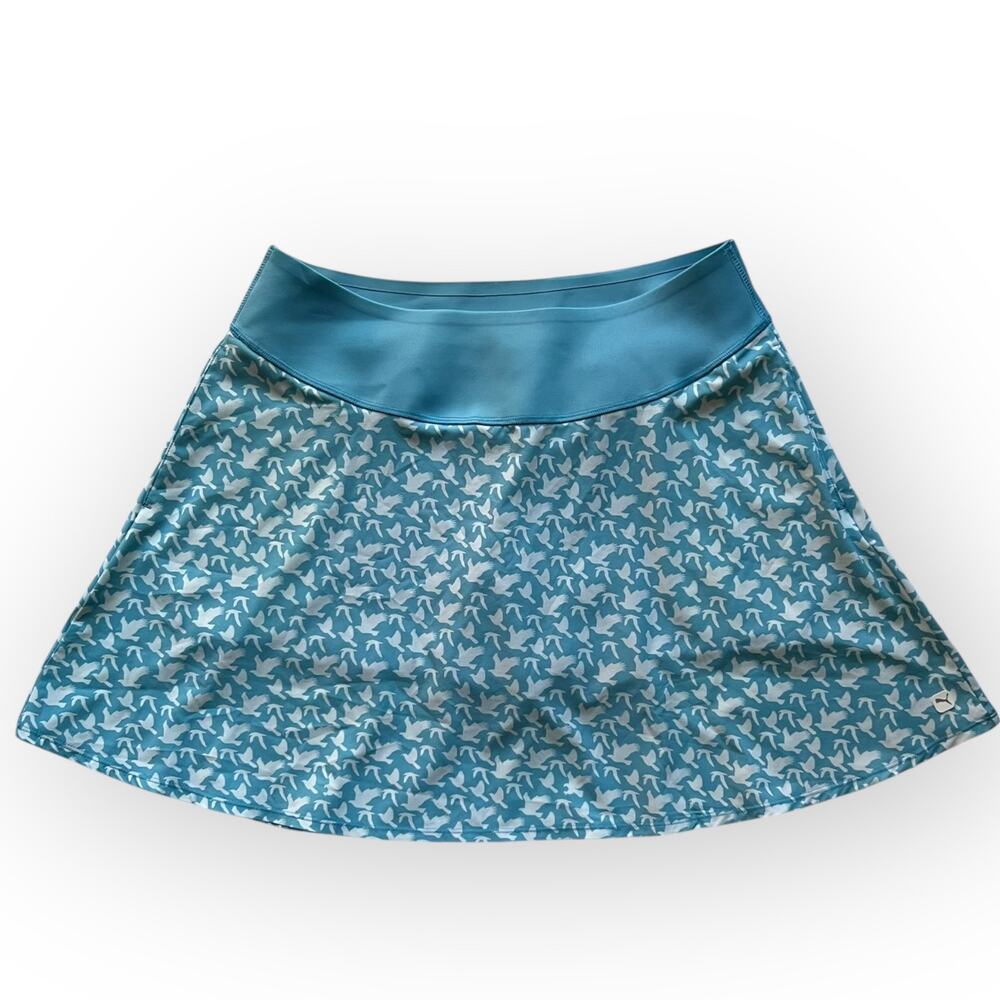 NWT Puma Women's Blue & White 4 Way Stretch Bird Print Activewear Skort Size L